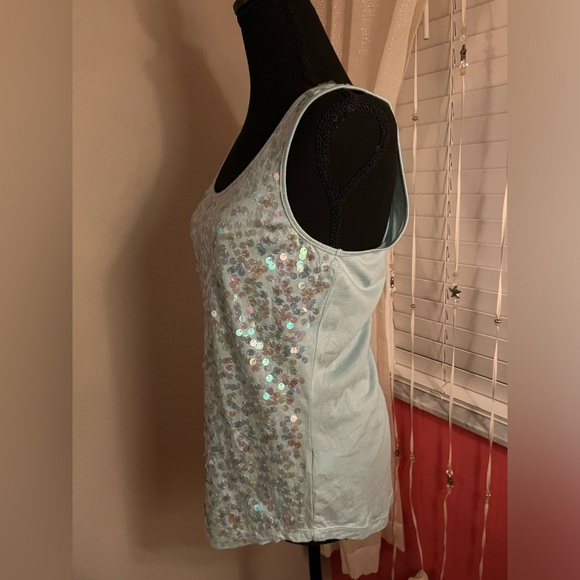 Apt 9 Aqua iridescent sequin sleeveless tank top Medium turquoise blue - Picture 3 of 8